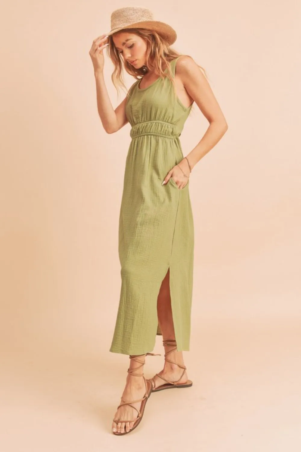 Side Slit Round Neck Sleeveless Tank Dress – Breezy, Comfortable & Versatile Dress for Warm Weather and Casual Style