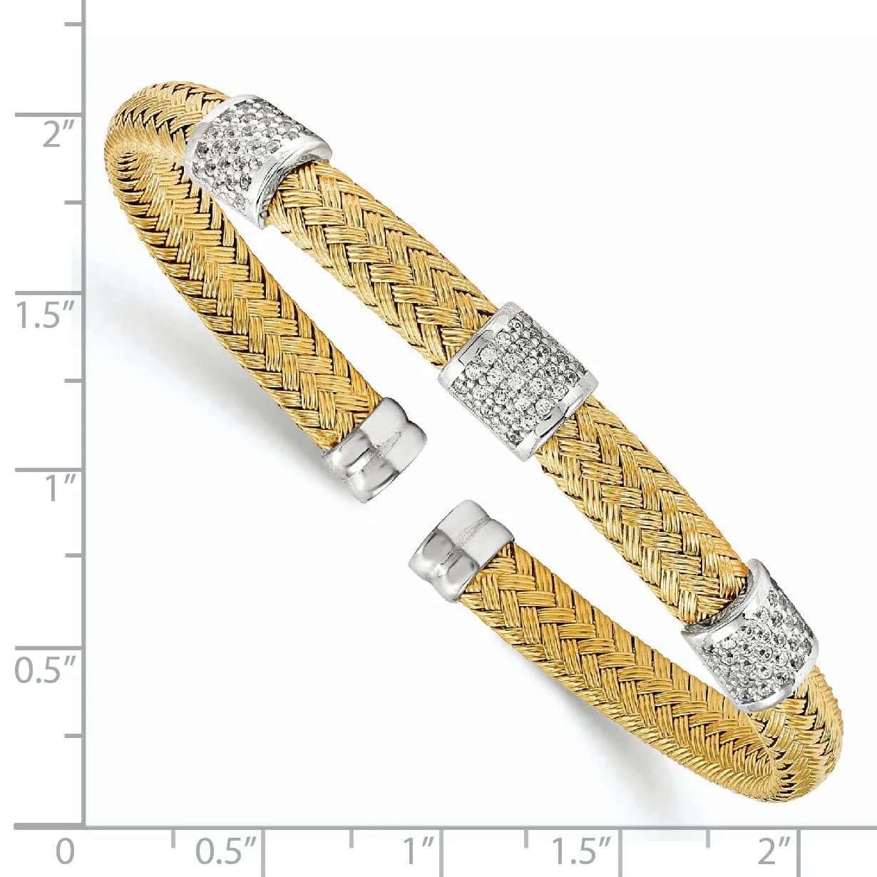 Silver Yellow Rhodium C.Z Woven Flexible Cuff
