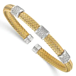 Silver Yellow Rhodium C.Z Woven Flexible Cuff