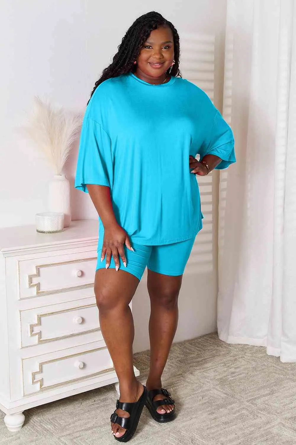 Soft Rayon Three-Quarter Sleeve Top and Shorts Set 5 Colors