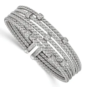Sterling Silver Rhodium C.Z Woven Flexible Cuff