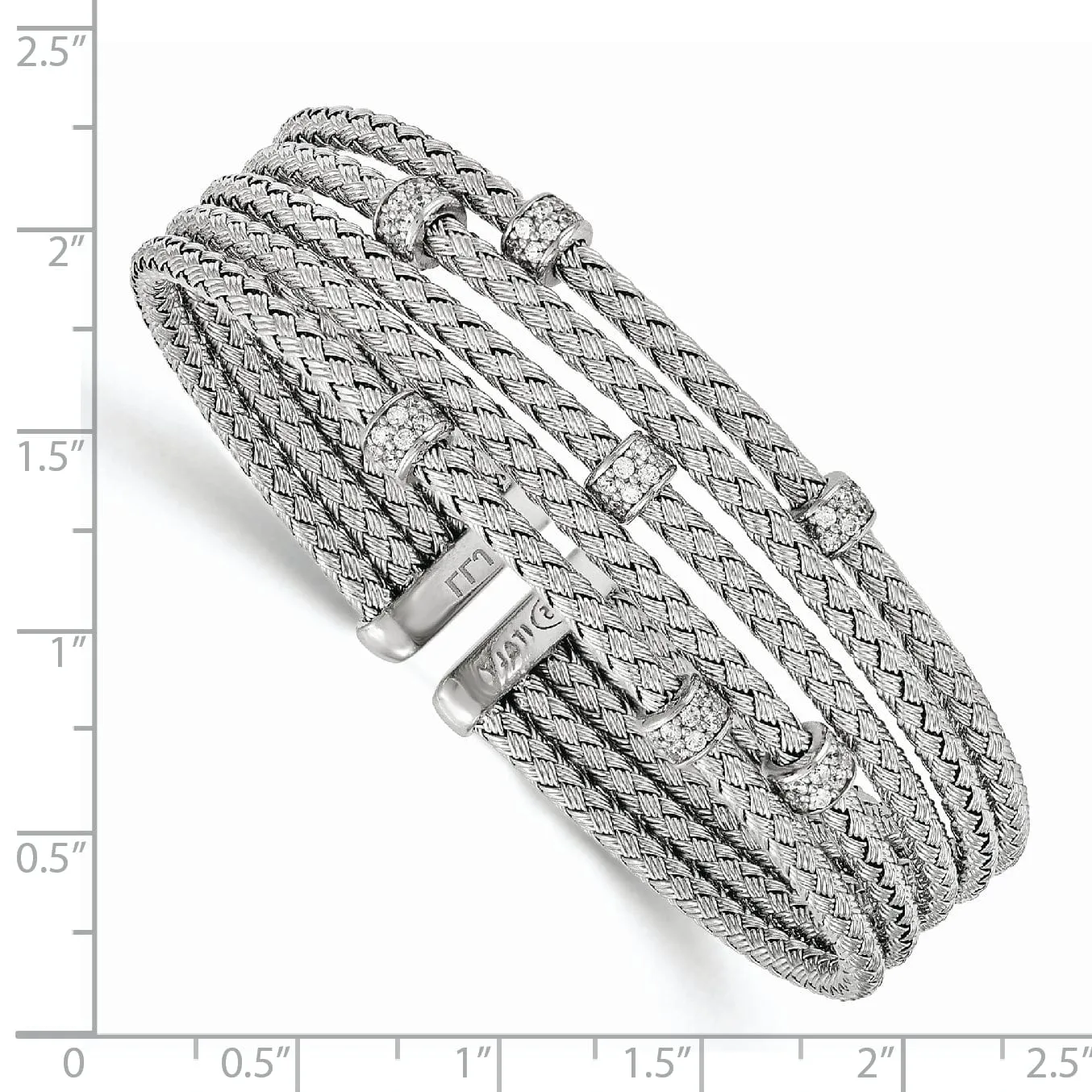 Sterling Silver Rhodium C.Z Woven Flexible Cuff