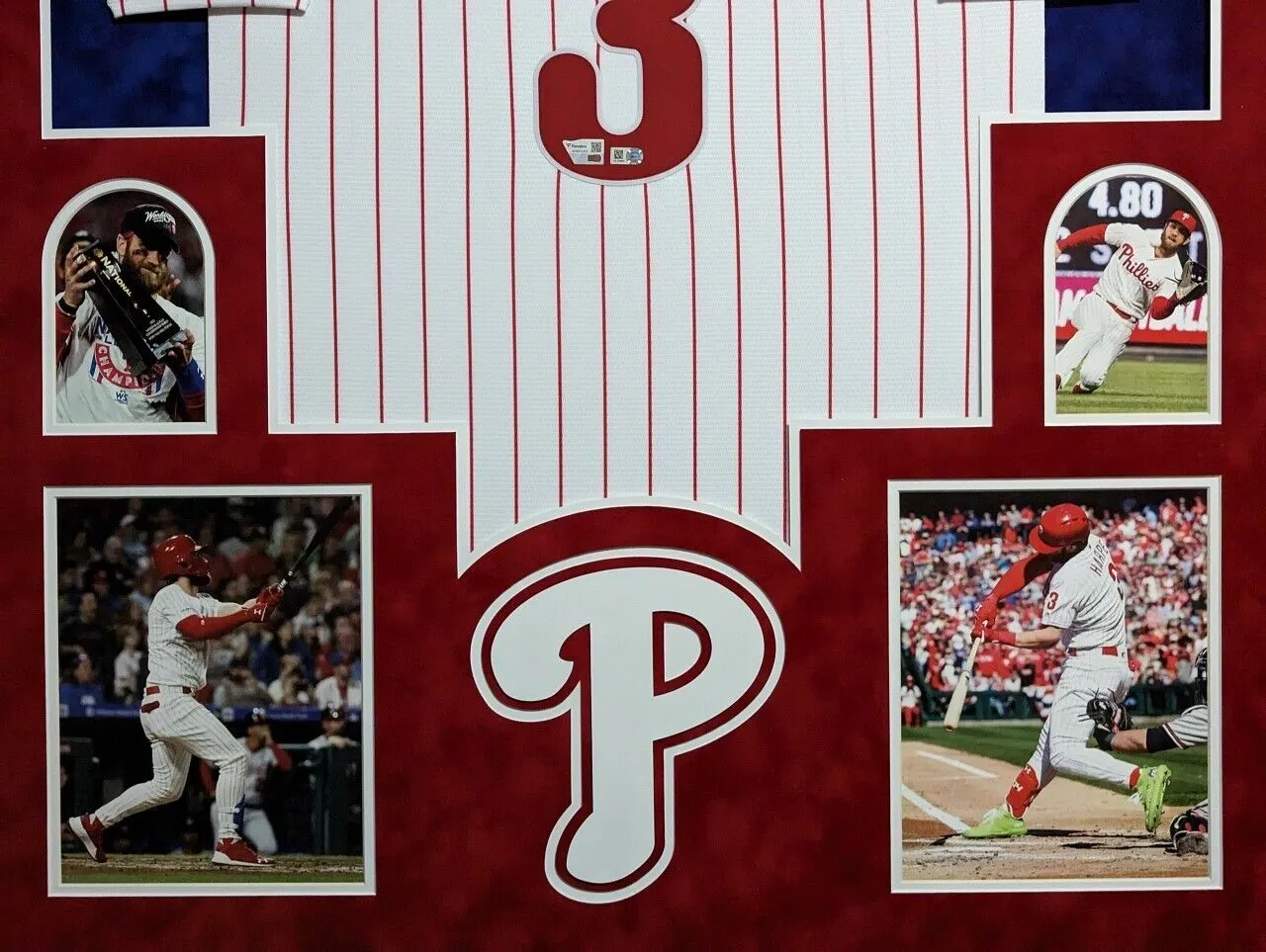 SUEDE FRAMED PHILADELPHIA PHILLIES BRYCE HARPER AUTOGRAPHED JERSEY FANATICS HOLO