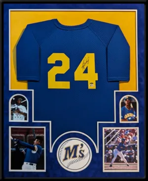 SUEDE FRAMED SEATTLE MARINERS KEN GRIFFEY JR AUTOGRAPHED JERSEY BECKETT COA