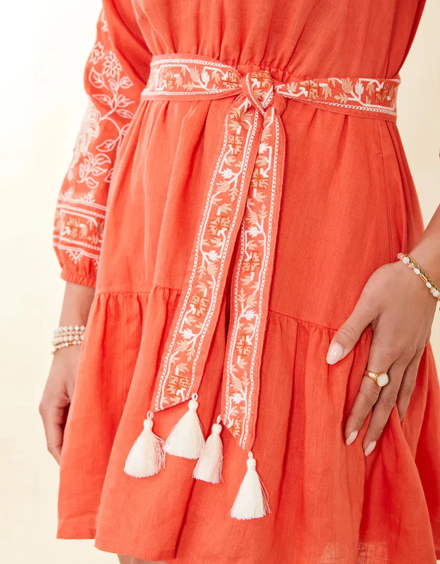 Sunita Linen Dress-Coral-Final Sale