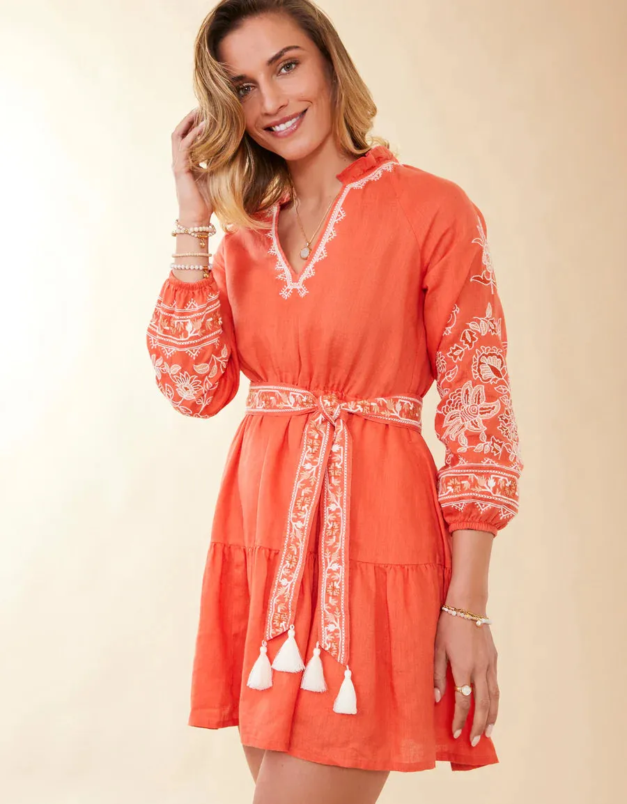 Sunita Linen Dress-Coral-Final Sale