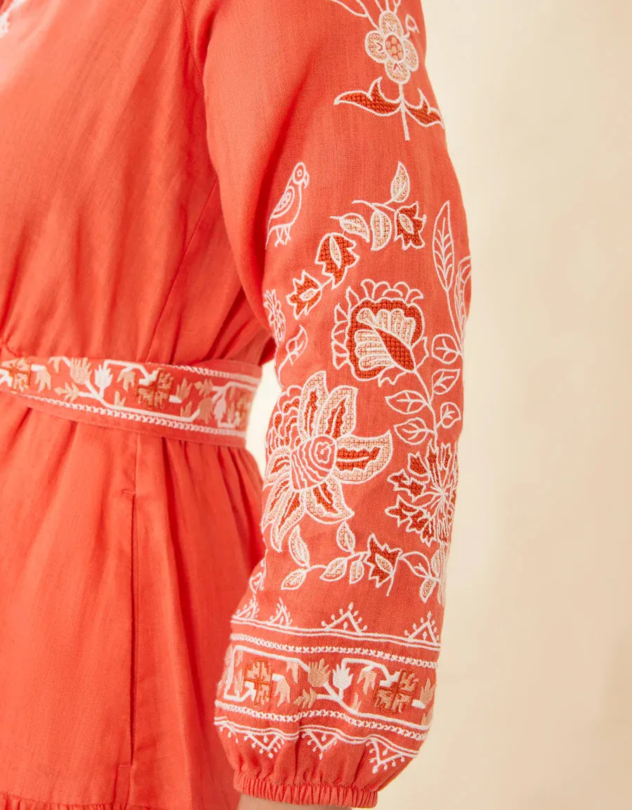 Sunita Linen Dress-Coral-Final Sale
