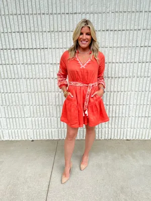 Sunita Linen Dress-Coral-Final Sale