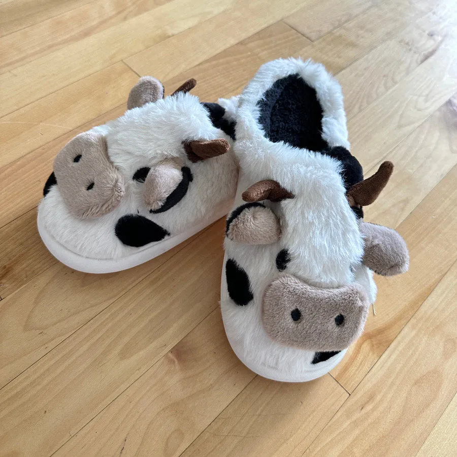 Super Cute Fluffy Cow Slippers, Moo Slippers. Animal Slippers. Fluffy and Cozy Slippers, Birthday Gift for her