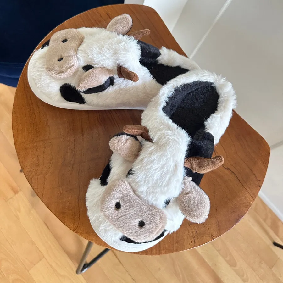Super Cute Fluffy Cow Slippers, Moo Slippers. Animal Slippers. Fluffy and Cozy Slippers, Birthday Gift for her