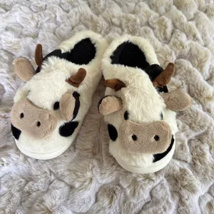 Super Cute Fluffy Cow Slippers, Moo Slippers. Animal Slippers. Fluffy and Cozy Slippers, Birthday Gift for her