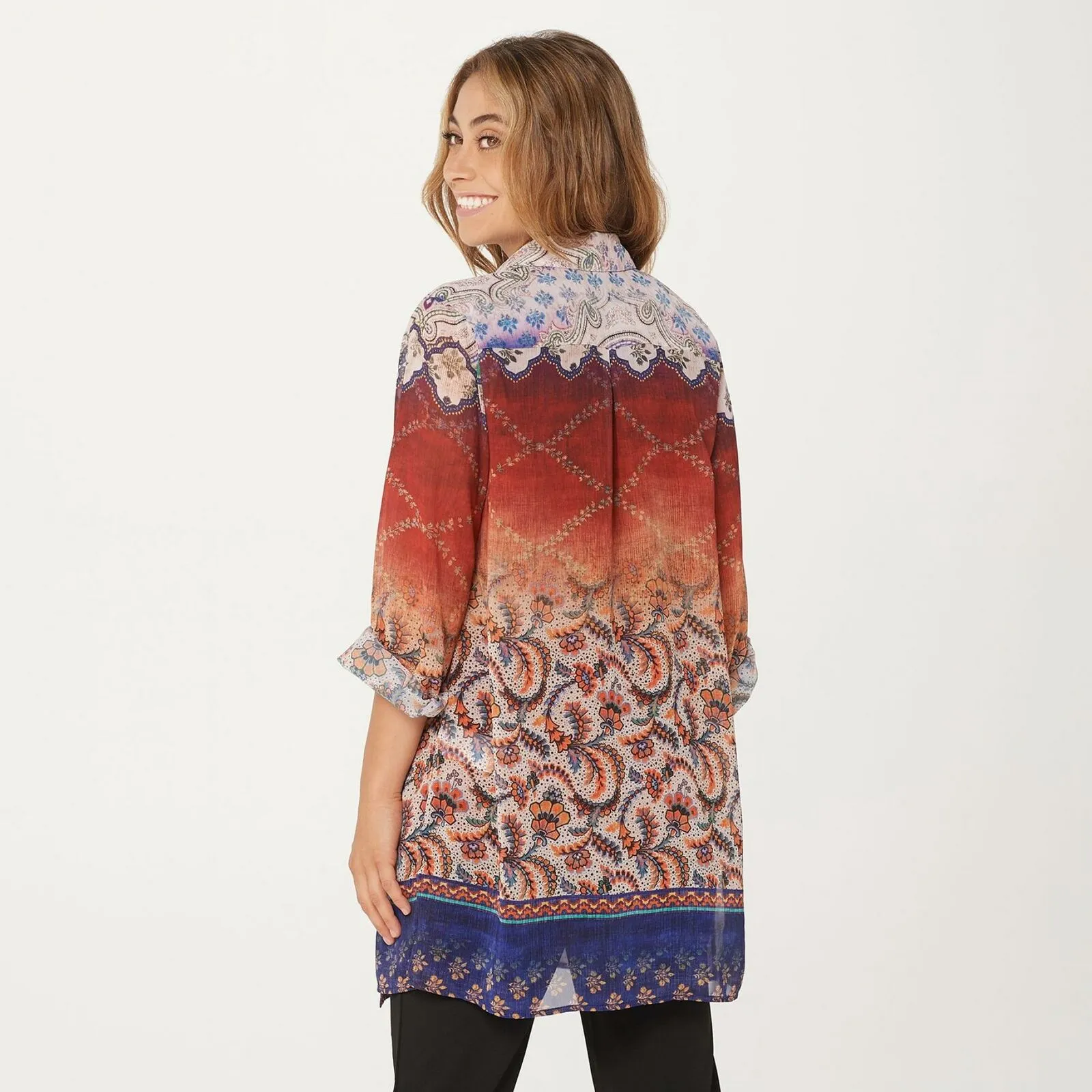Susan Graver Women's Petite Printed Sheer Chiffon Shirt And Tank Top Set