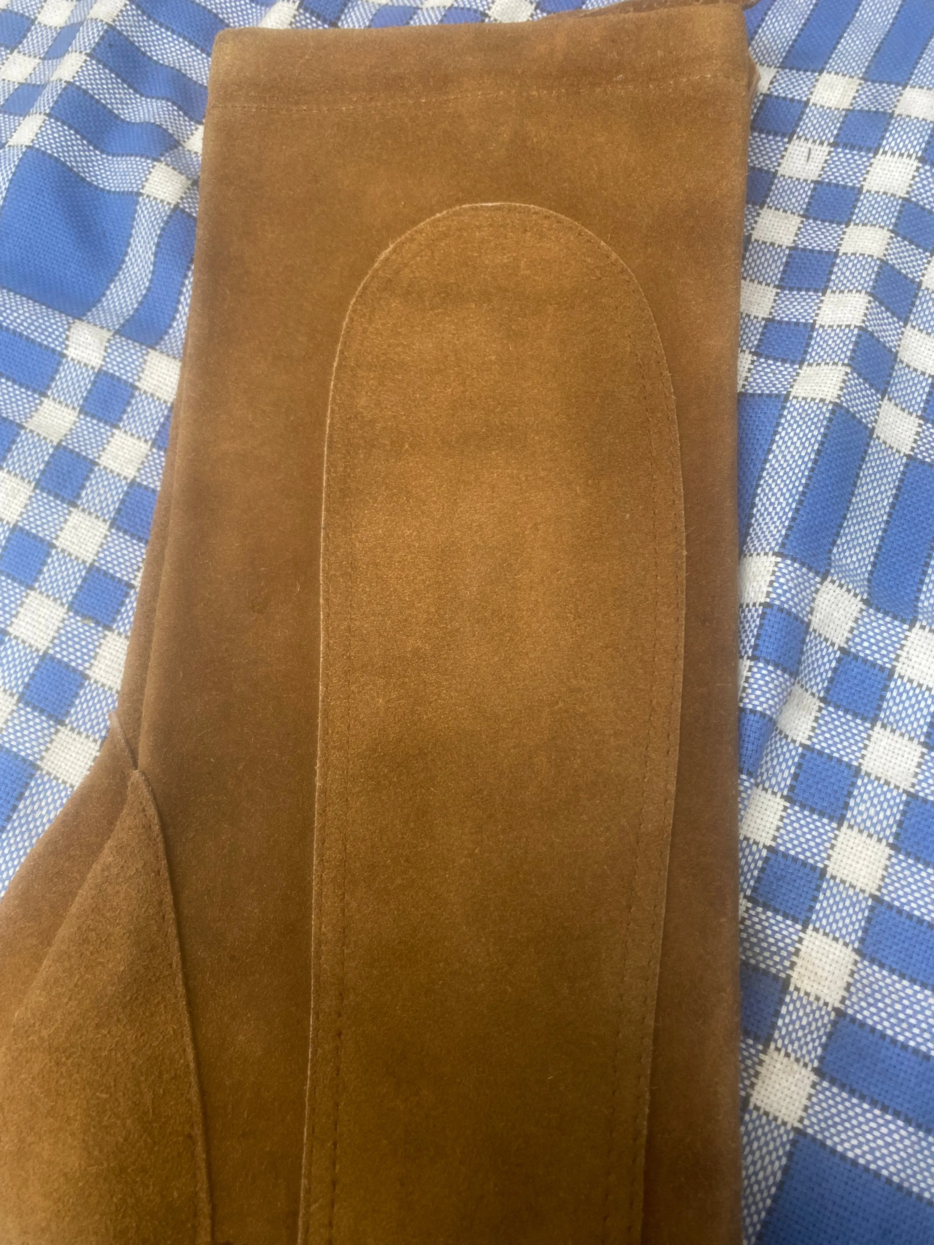 Tan suede chaps with zip and buckle fastening FREE POSTAGE🟢