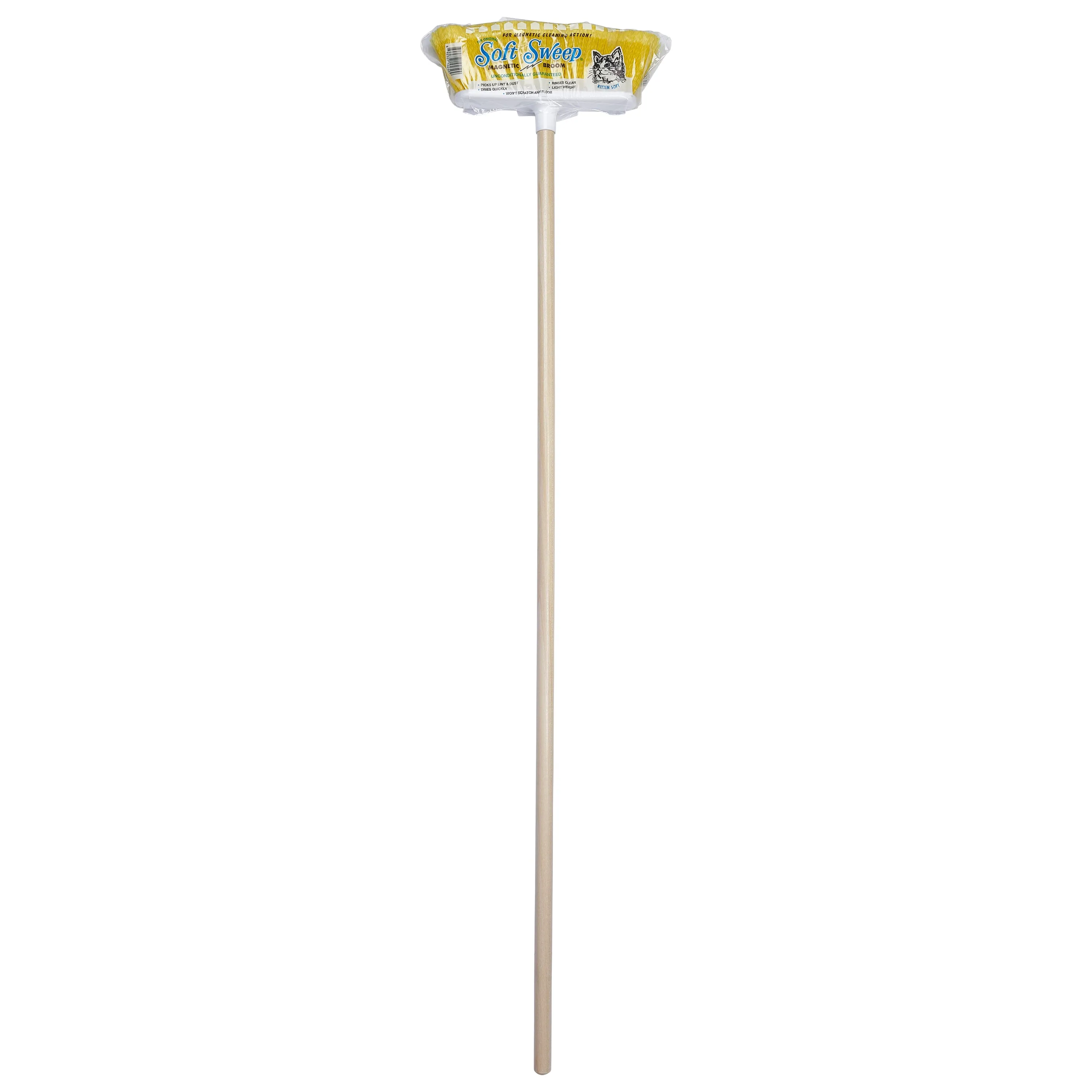 The Original Soft Sweep Magnetic Action Yellow Broom with Natural Finish Wood Handles