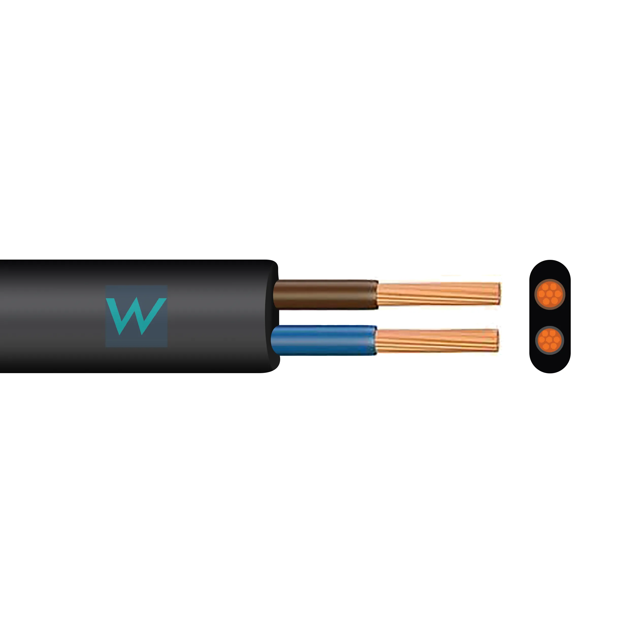 Time 2192Y 2 Core Flat Flexible 0.75mm Black Cable - 10M