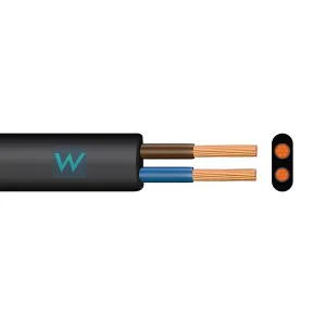 Time 2192Y 2 Core Flat Flexible 0.75mm Black Cable - 10M