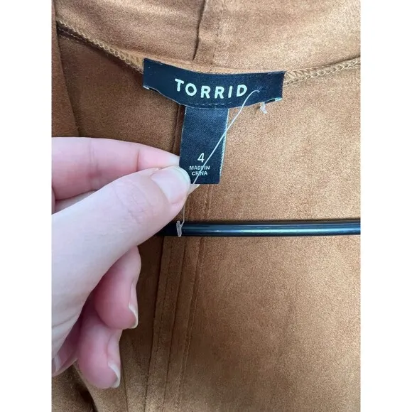 Torrid Cognac Suede Drape Open Front Anorak Jacket Size 4 Western Boho Fall