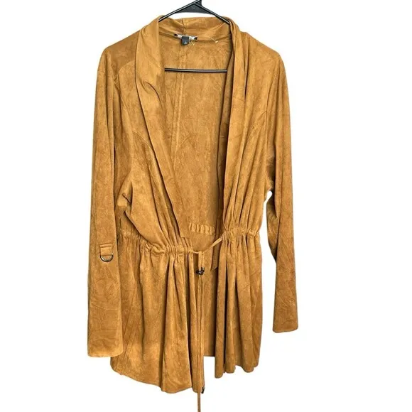 Torrid Cognac Suede Drape Open Front Anorak Jacket Size 4 Western Boho Fall