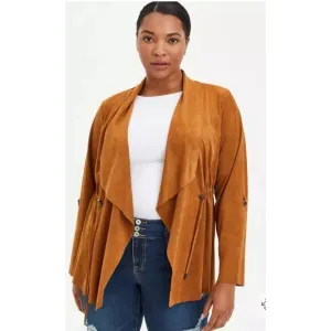 Torrid Cognac Suede Drape Open Front Anorak Jacket Size 4 Western Boho Fall