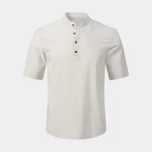Valenti | Cotton Polo Short Sleeve Henley T-Shirt - Mock Neck Old-Money Tee