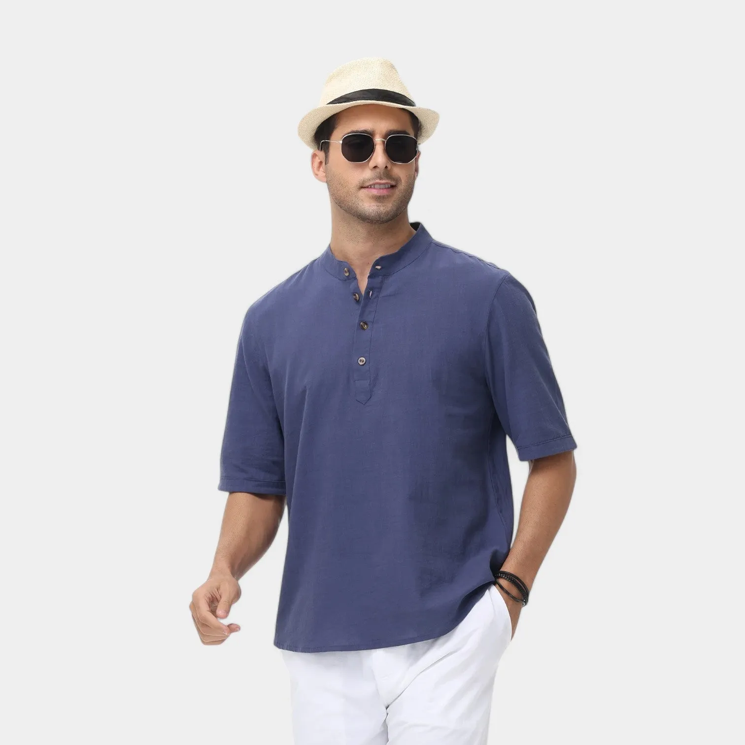 Valenti | Cotton Polo Short Sleeve Henley T-Shirt - Mock Neck Old-Money Tee