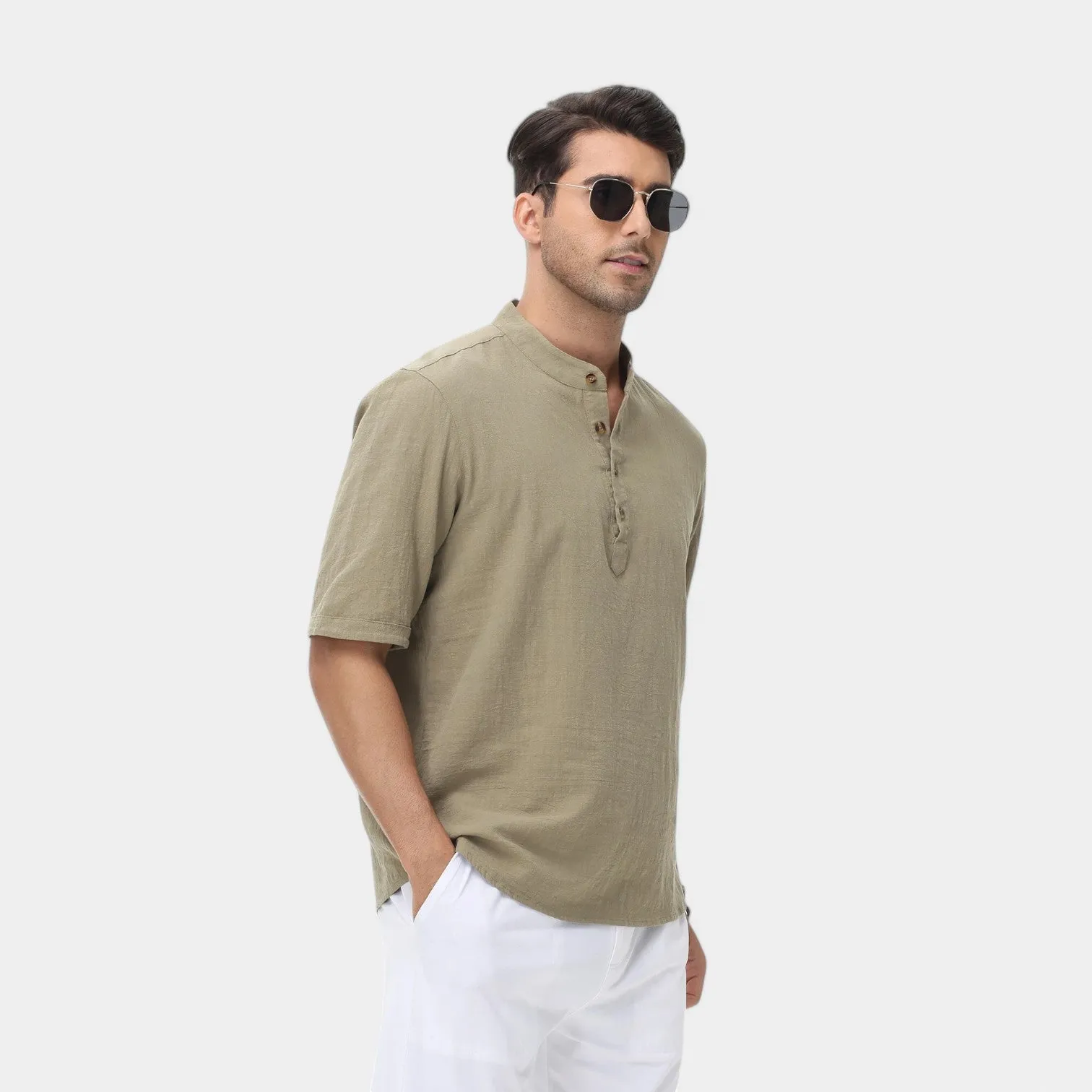 Valenti | Cotton Polo Short Sleeve Henley T-Shirt - Mock Neck Old-Money Tee