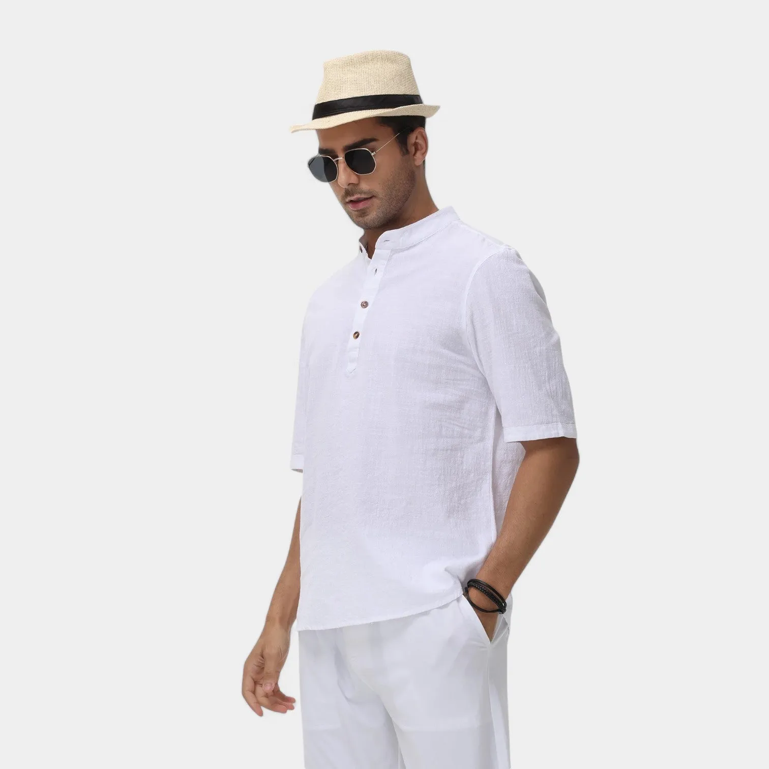 Valenti | Cotton Polo Short Sleeve Henley T-Shirt - Mock Neck Old-Money Tee
