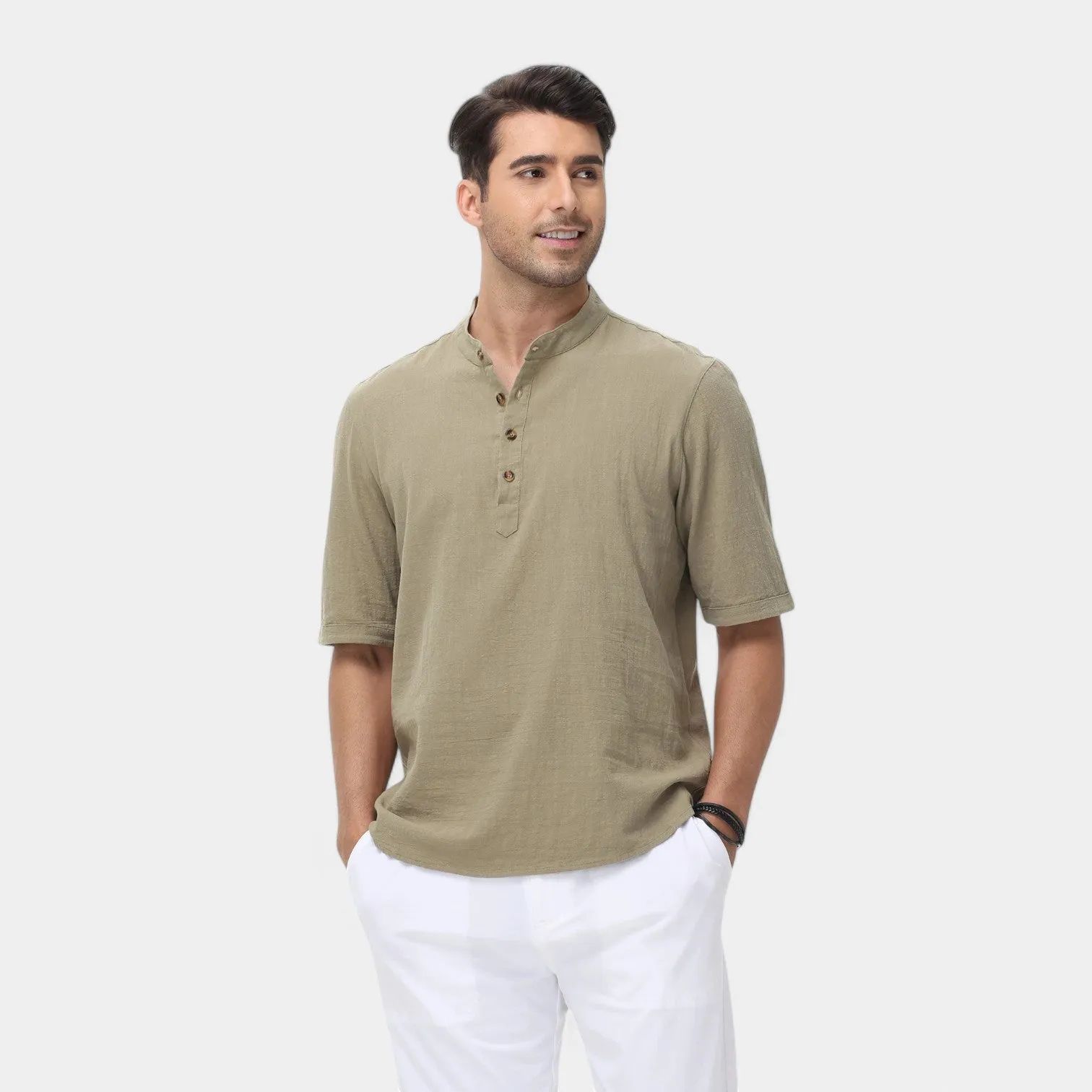 Valenti | Cotton Polo Short Sleeve Henley T-Shirt - Mock Neck Old-Money Tee
