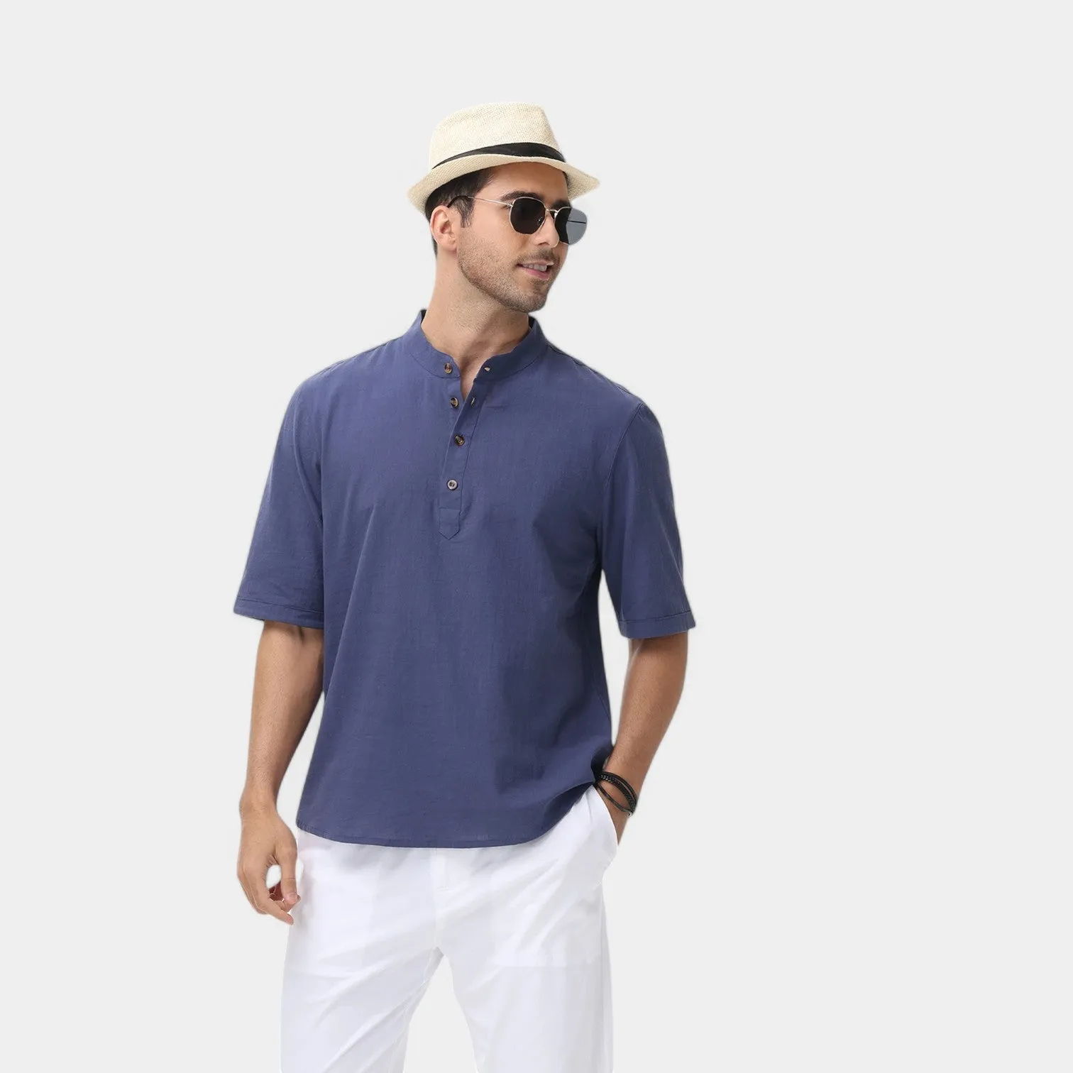 Valenti | Cotton Polo Short Sleeve Henley T-Shirt - Mock Neck Old-Money Tee