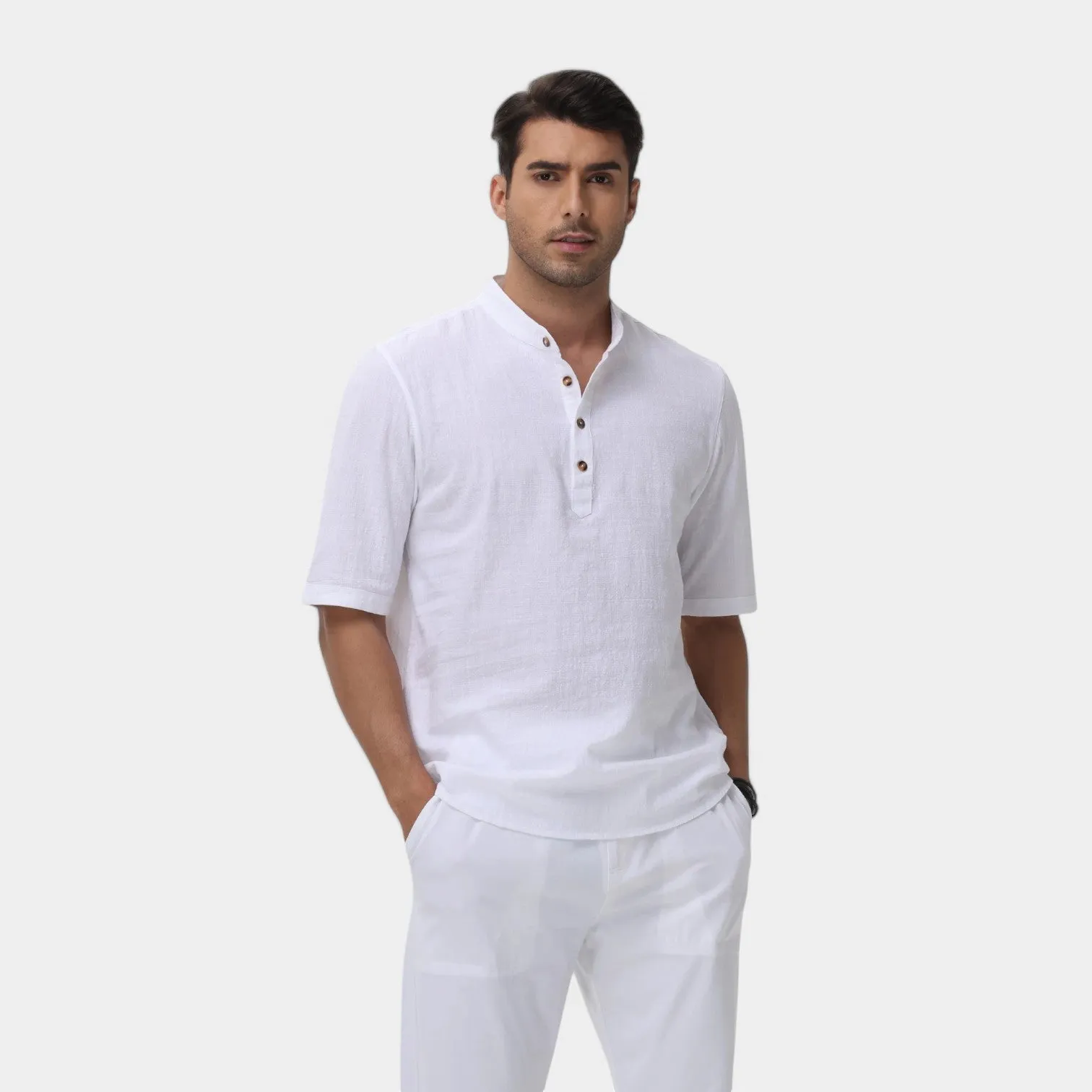 Valenti | Cotton Polo Short Sleeve Henley T-Shirt - Mock Neck Old-Money Tee