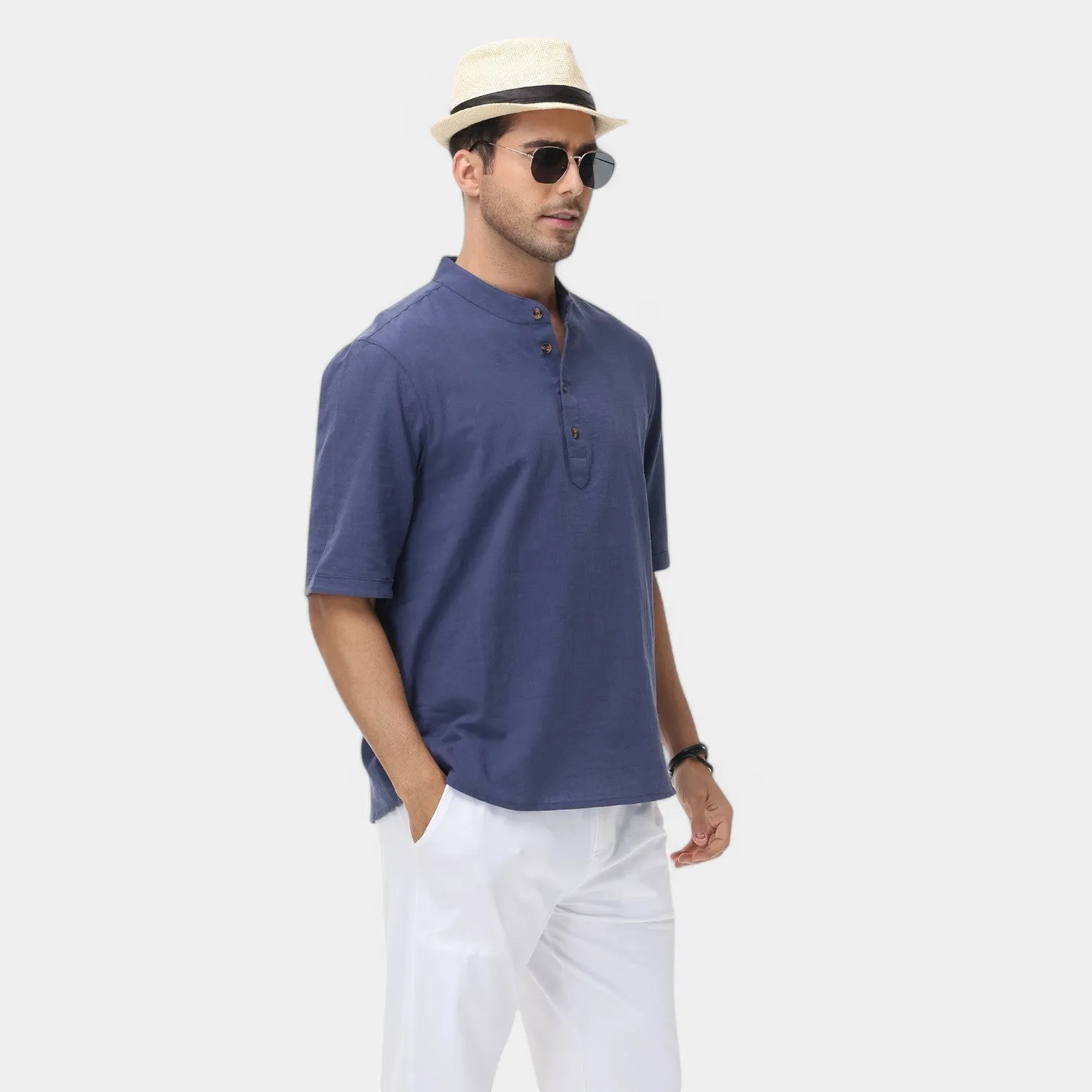 Valenti | Cotton Polo Short Sleeve Henley T-Shirt - Mock Neck Old-Money Tee