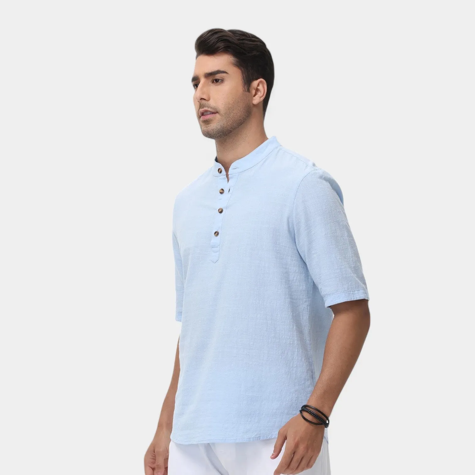 Valenti | Cotton Polo Short Sleeve Henley T-Shirt - Mock Neck Old-Money Tee