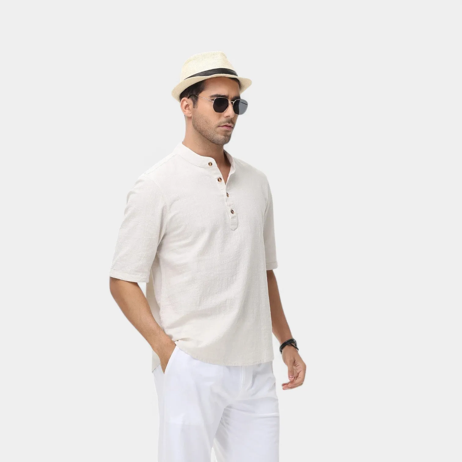 Valenti | Cotton Polo Short Sleeve Henley T-Shirt - Mock Neck Old-Money Tee
