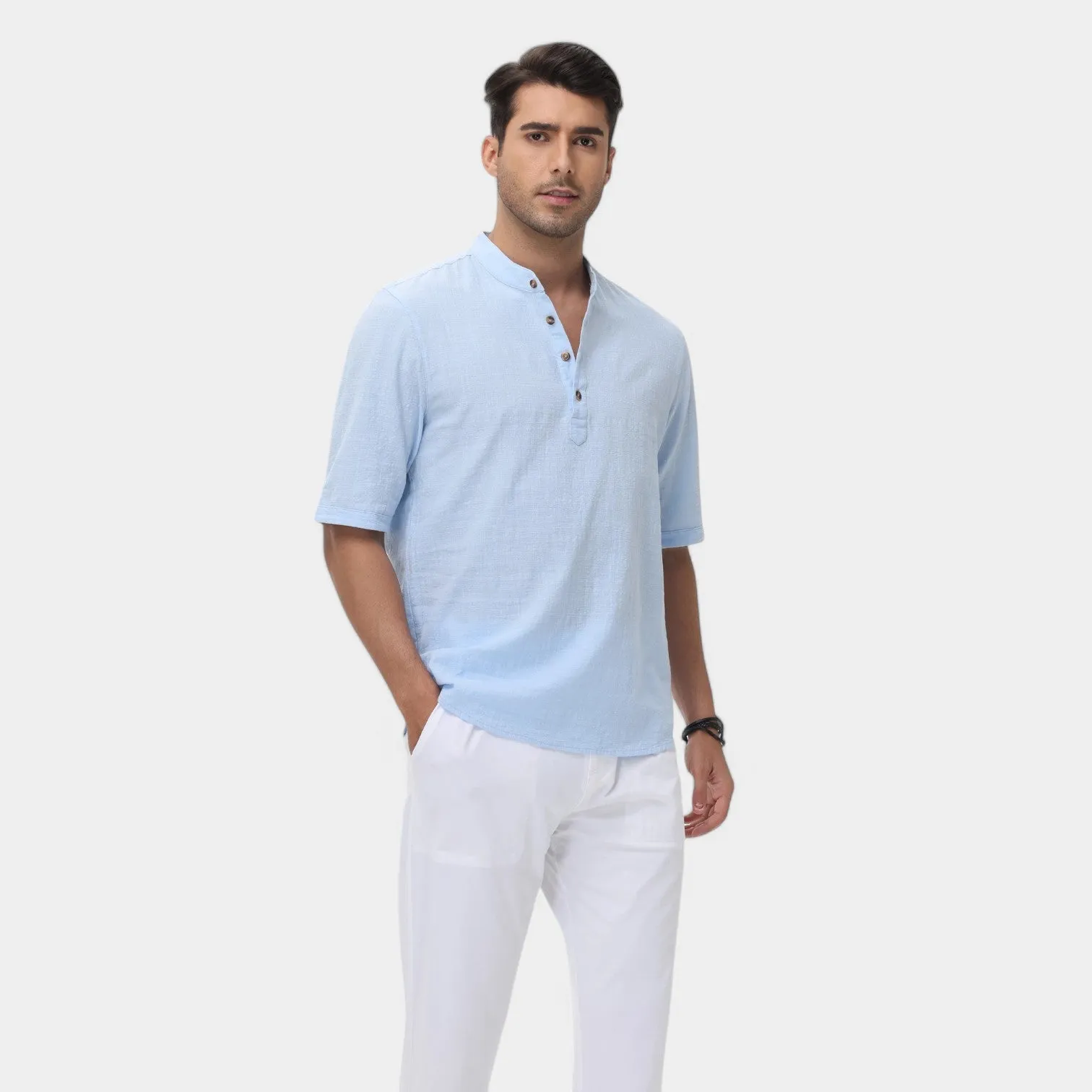 Valenti | Cotton Polo Short Sleeve Henley T-Shirt - Mock Neck Old-Money Tee