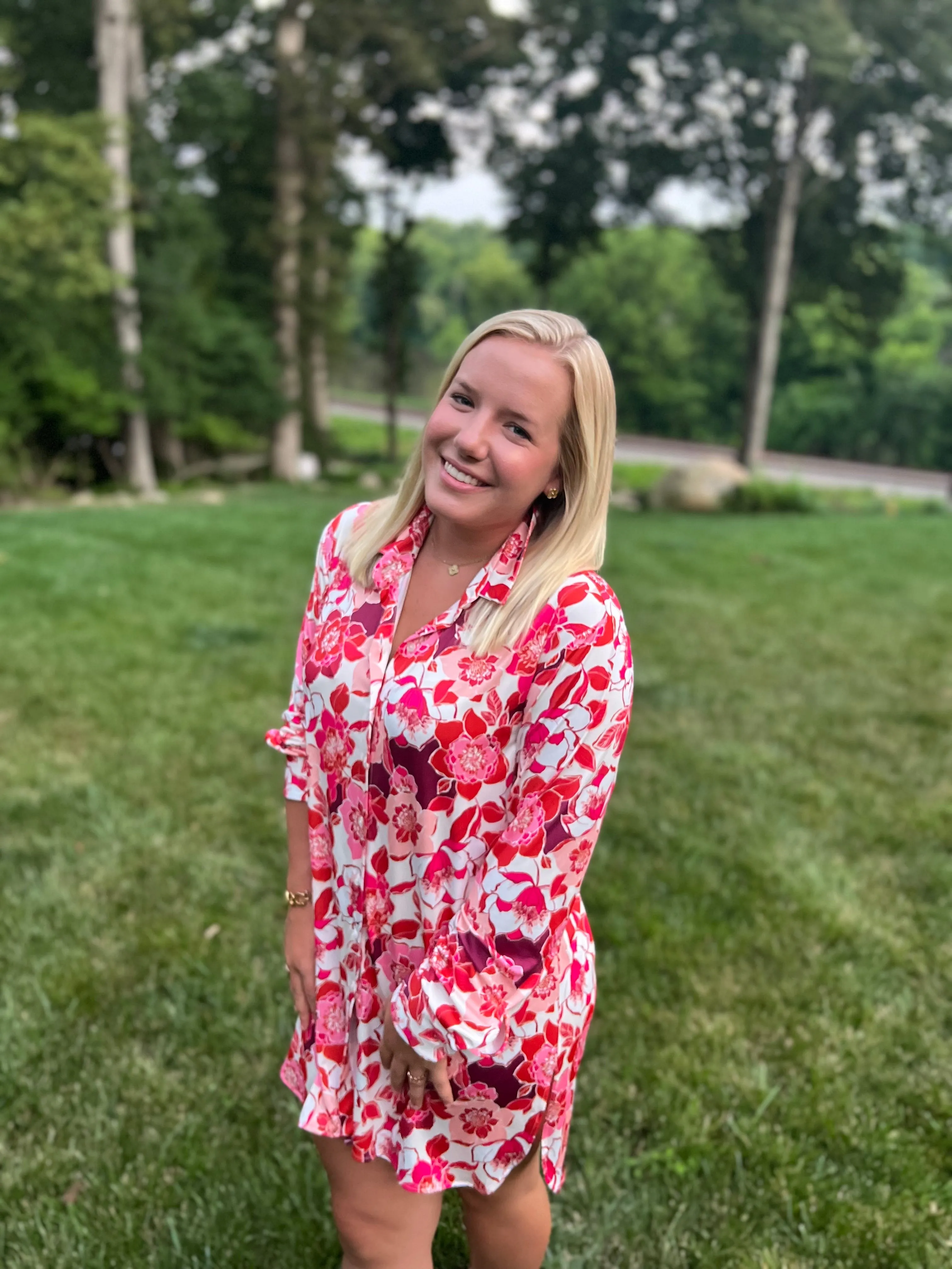 Vita Shirtdress in Floral Red