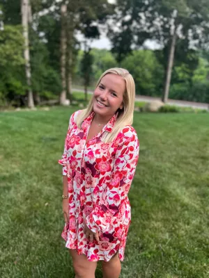 Vita Shirtdress in Floral Red