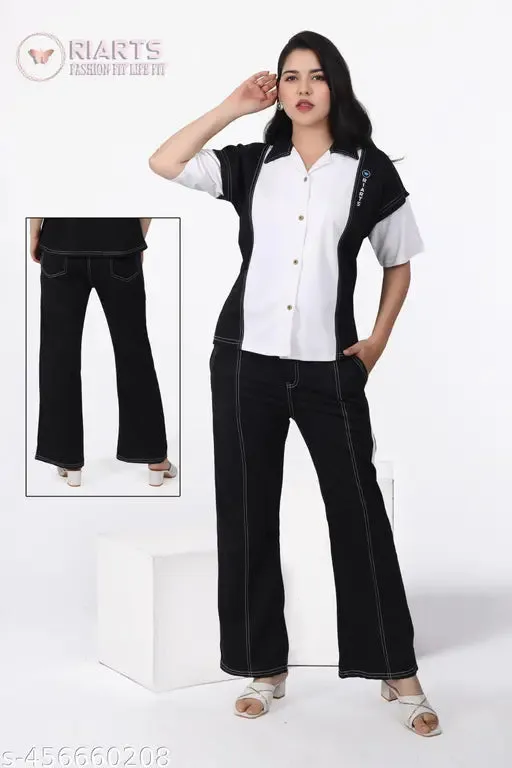 Women Latest Design Colourblocked Co Ord Set Jumpsuit Set