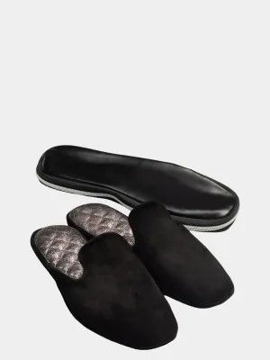 Women's black travel slippers with case Model 1112 Suede Leather