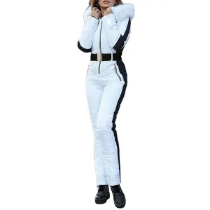 Women's Winter Ski Snow Parkas Outdoor Contrast Color Sports Jumpsuit Removable Zipper Ski Sets Women's Thickened Quilted Jacket
