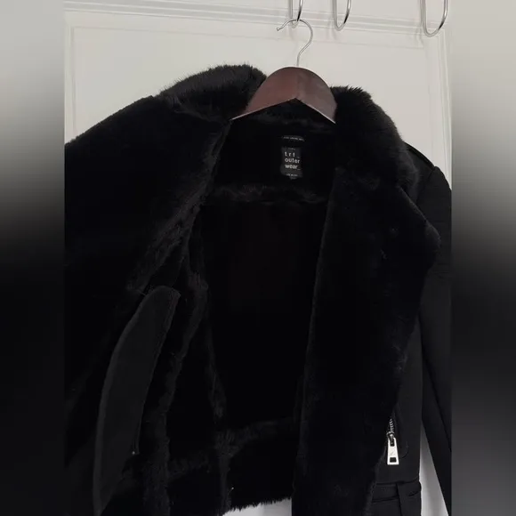 ZARA Motorcycle style jacket XS fur lined black suede