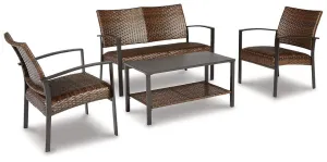 Zariyah Dark Brown Outdoor Love/Chairs/Table Set (Set of 4)