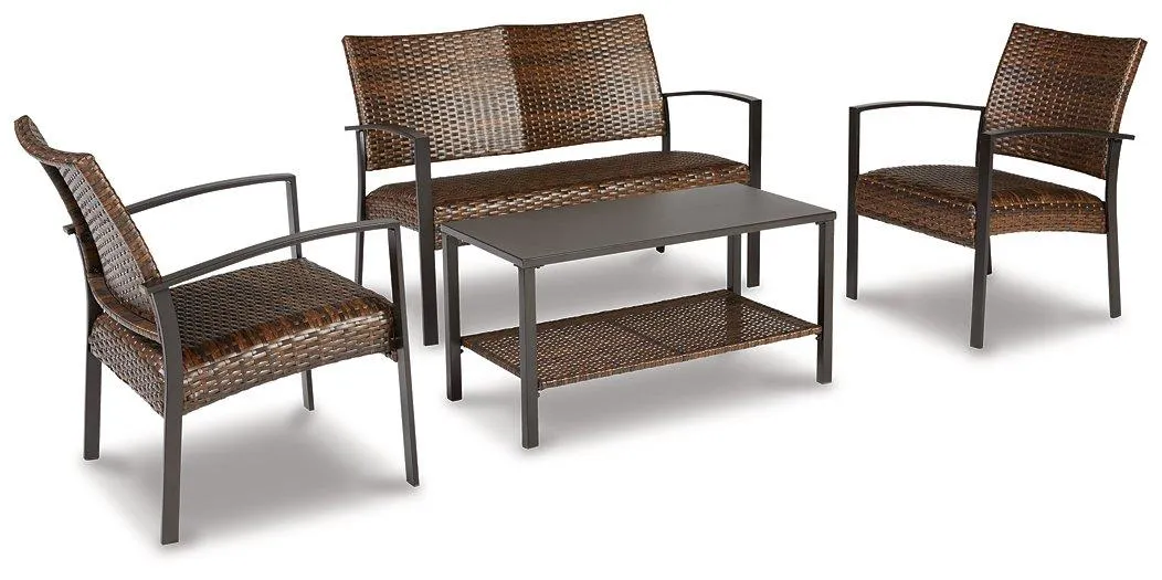 Zariyah Dark Brown Outdoor Love/Chairs/Table Set (Set of 4)